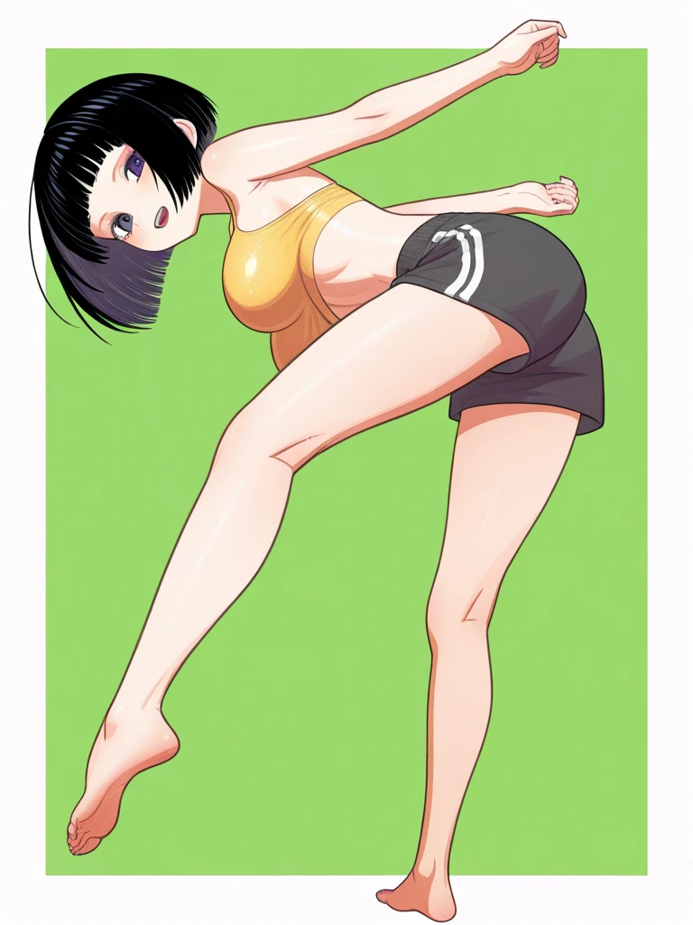 (solo short girl on school field), open legs wide, (short tight brm digging deep into vagina:1.5), gym uniform, (show off cameltoe:1.5), (inconceivably strong bouncing unaligned huge breasts:1.3), arms behind back, screaming, (nsfw)