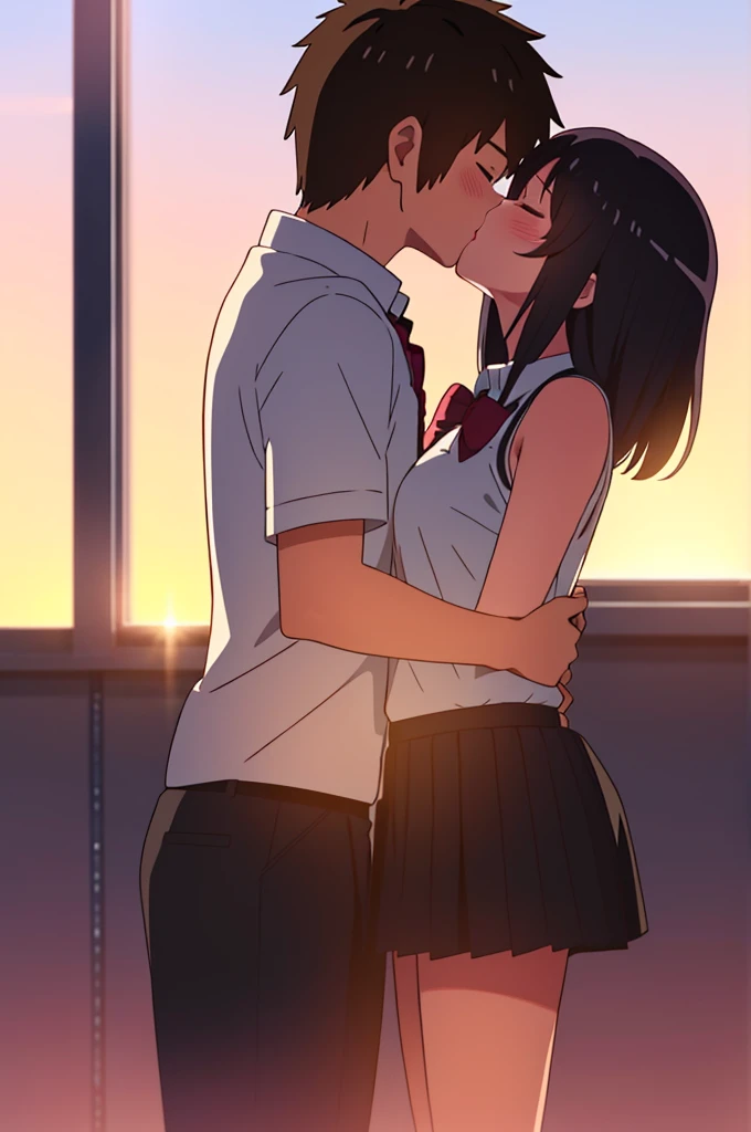 masterpiece, best quality, (1faceless boy:1.3),(boy grabbing breast:1.1),1girl .(school uniform:1.2), black long hair,brown eyes,(classroom:0.8), (sunset:0.7),(medium breasts:1.4), (sad smile:0.8)