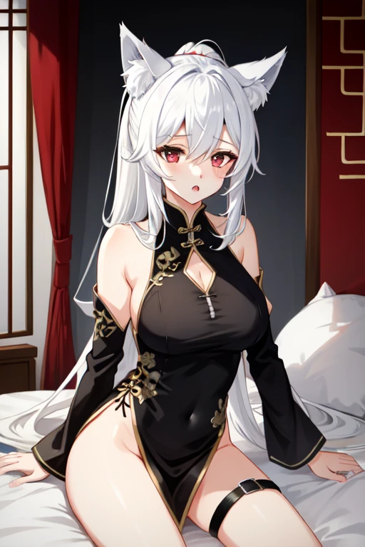 In front of the huge stone Taoist temple，Seductive woman in a robe，big breasts exposed cleavage，Tights，black lence stockings，Seductive expressions，Bunched hair，Full body rope binding，Golden decoration，Full body detail 4K，Dreamlike，and its detailed full-body detail 4K