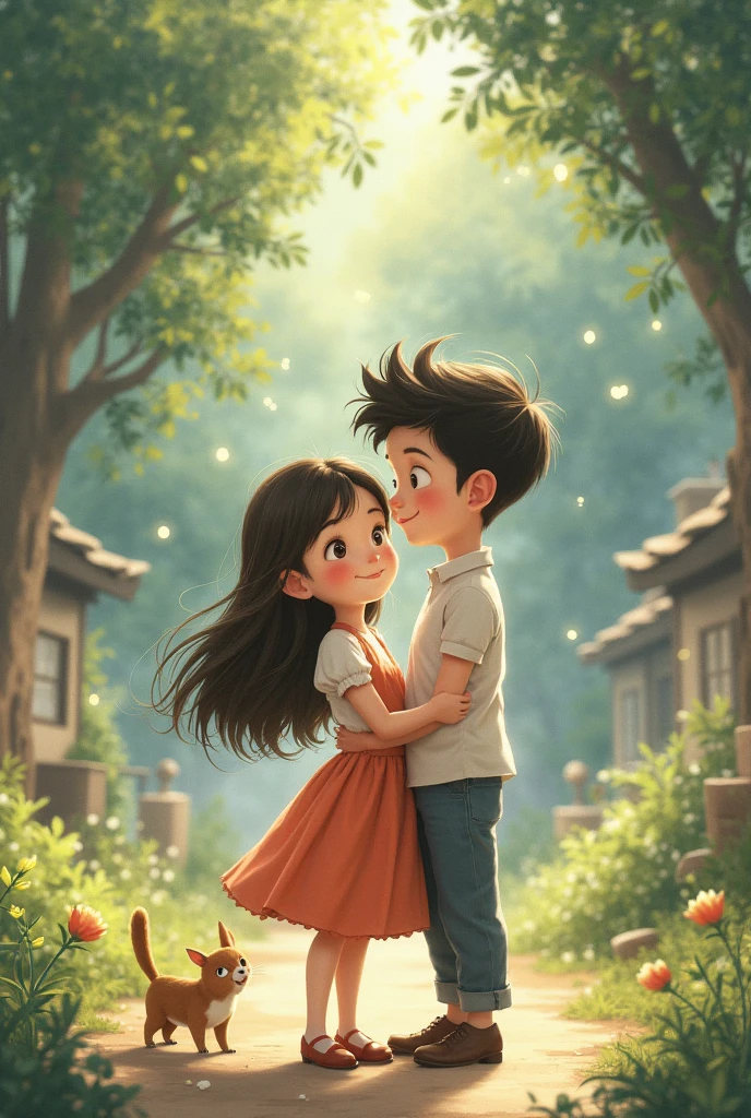 A boy and a girl are on the terrace and romance 