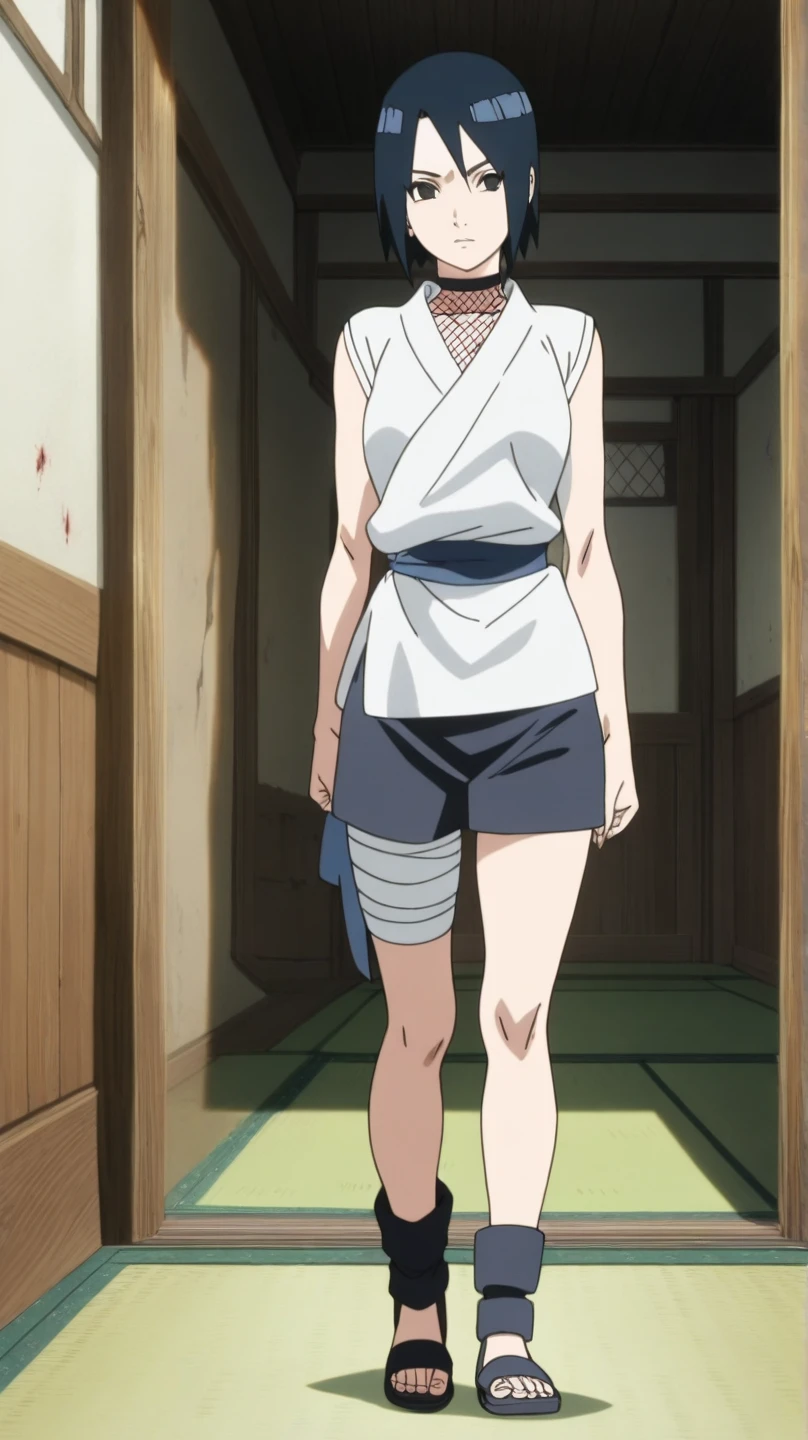 Hinata, Standing,from back,Without a shirt,The pants are pulled down and the top is exposed The butt,forest, rock, Tafah, Best quality, Detailed face, Detailed eyes, High accuracy,Purple Hinata pants,