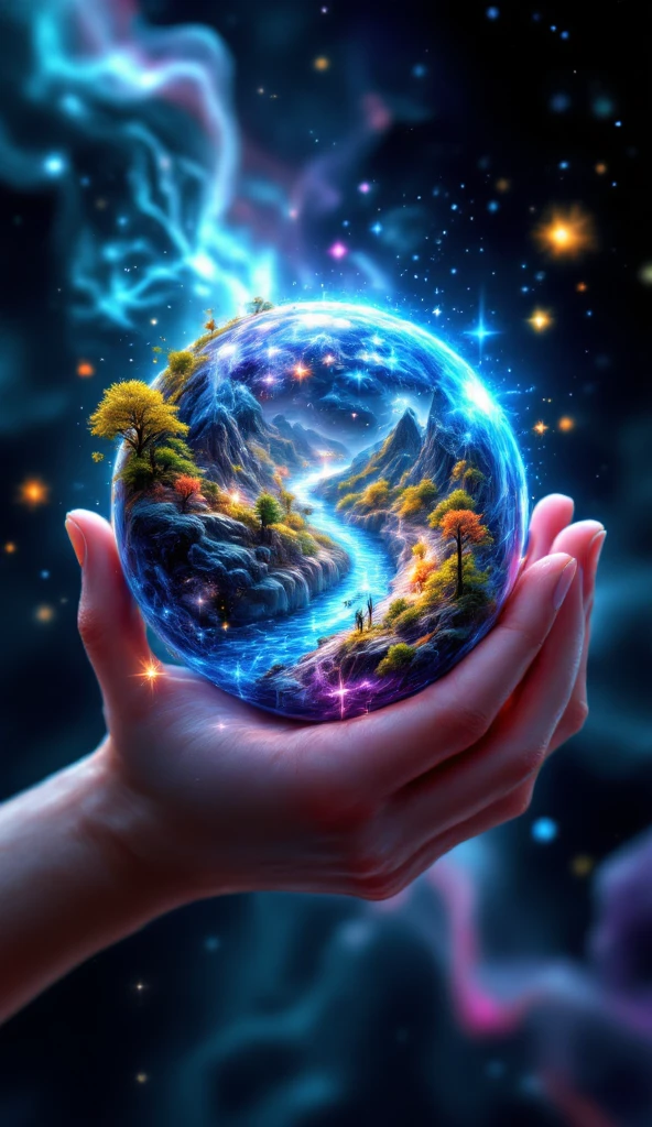 Prompt:

Masterpiece, breathtakingly detailed macro shot of a miniature dreamscape cradled by the luminous hand of a cosmic creator goddess. Fantastical crystalline formations of varying transparency and color create an otherworldly environment. Within this "crystal dreamscape," tiny, whimsical sprite-like beings with iridescent wings flit and glow. Volumetric light filters through the crystal structures, casting vibrant caustic patterns. Hyper-realistic textures showcase the intricate facets and internal luminescence of the crystals. Dreamy, ethereal background with soft, glowing particles. Focus on the magical and whimsical nature of a micro-fantasy world.

Notes: cosmicart, fantasyart, detailedillustration, SuperPremium, aesthetic, 8K.

Key elements: Whimsical crystal formations, sprite-like beings, iridescent details, magical atmosphere, dreamlike quality.