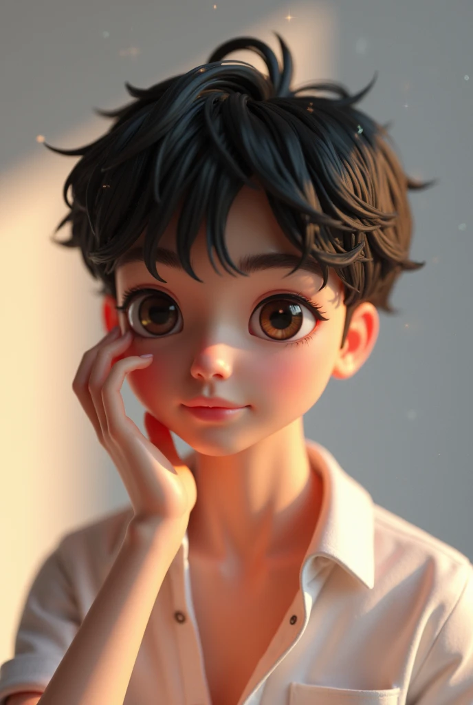 a close up of a person holding a camera in front of a blue sky, realistic anime 3 d style, kawaii realistic portrait, artwork in the style of guweiz, anime realism style, adorable digital painting, smooth anime cg art, anime styled 3d, photorealistic anime, yanjun chengt, cute cartoon character, cute character, realistic anime artstyle