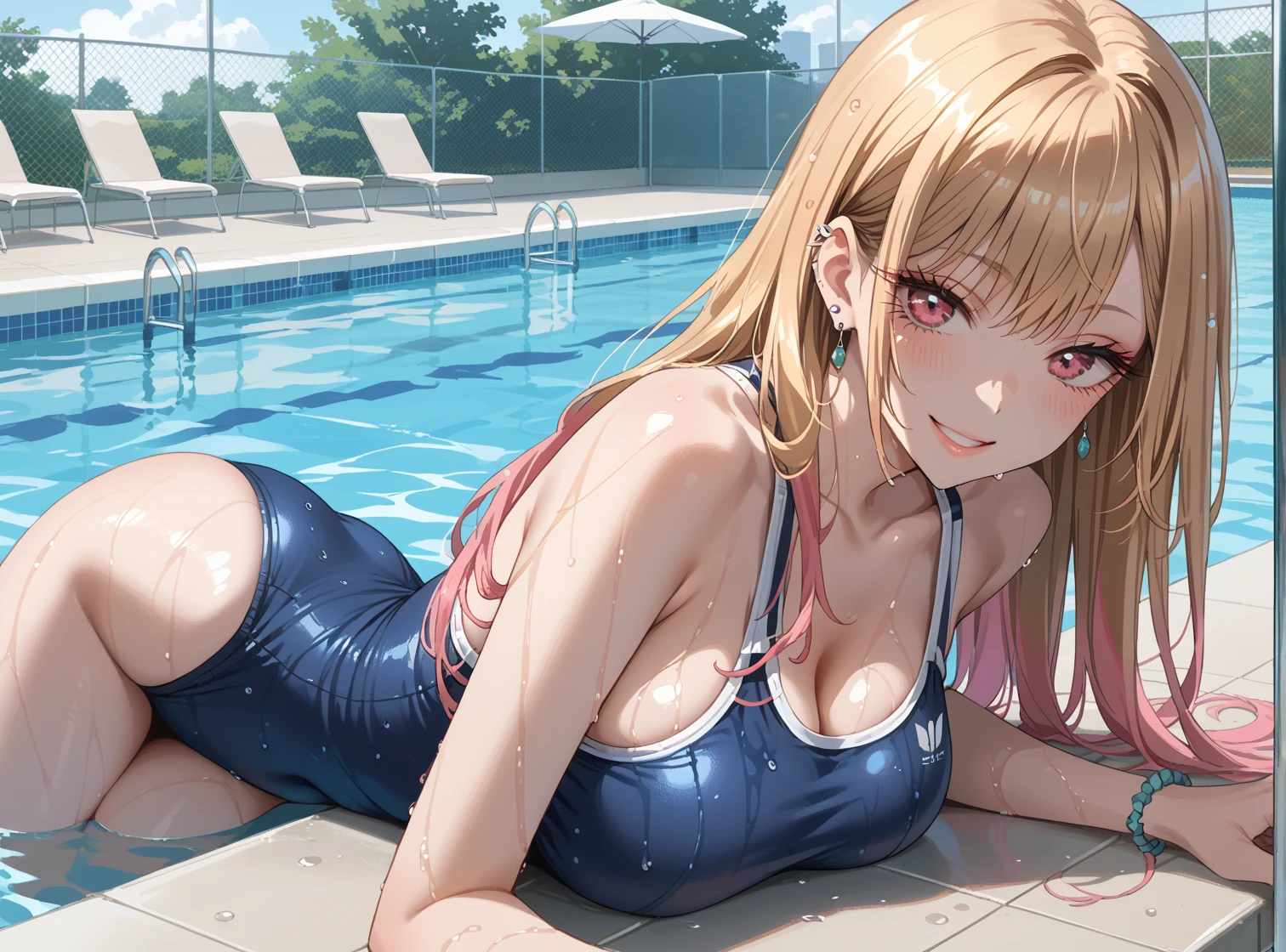 Araphed woman sitting on a ledge next to the pool, amouranth, Better known as Amouranth, Not wearing a swimsuit, angela white, Chic, squatting down next to a pool, bikini model, beautiful thick female, Nude Models, thick body, profile image