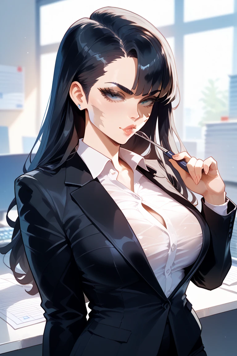 Line Art, Beautiful busty announcer wearing a suit