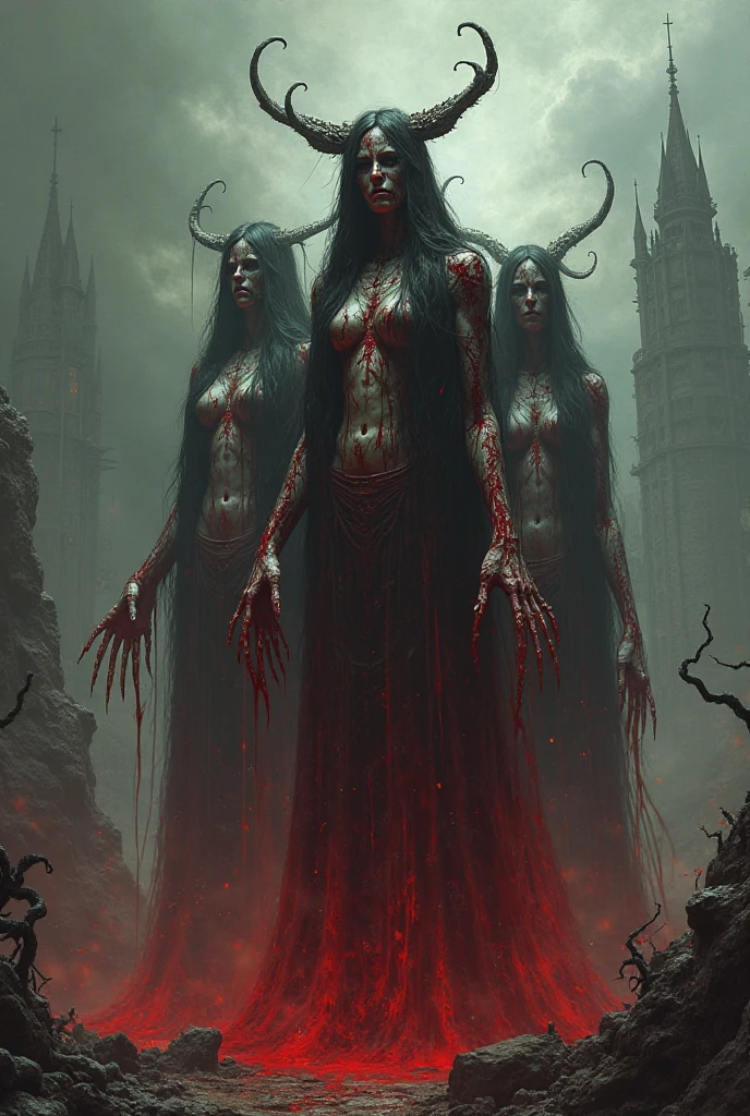 Large biomass of flesh, reminiscent of a woman, corpse, horror, A lot of blood, organs, veins, mutant, slime, distortion, ugliness, demonic appearance, around the world of flesh, 