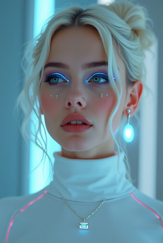 (((ultra realistic))) Photo, masterpiece, top quality, (pale skin), (Ultra detailed face and eyes:1.3), 1 girl, Adult, in a dress, ((Bright Deep Navi Blue eyes)), ((Eye makeup, Pink mascara)), ((large detailed red lips)), (((Brown) straight hair)), ((Stylish hairstyle)) , (Natural breasts). ((Posing)), photoshoot, (Soft Lighting), (The play of light and shadows), depth of field, bokeh, (special attention to skin detail: 1.2), Detailed leather texture, detailed skin pores. (Erotic atmosphere of the frame. Color range - Pink, Silver, White tones), UDR, ((Film grain)), ((rays)), (Glare), ((close-up portrait, close to the camera)) , ultra detialed.
