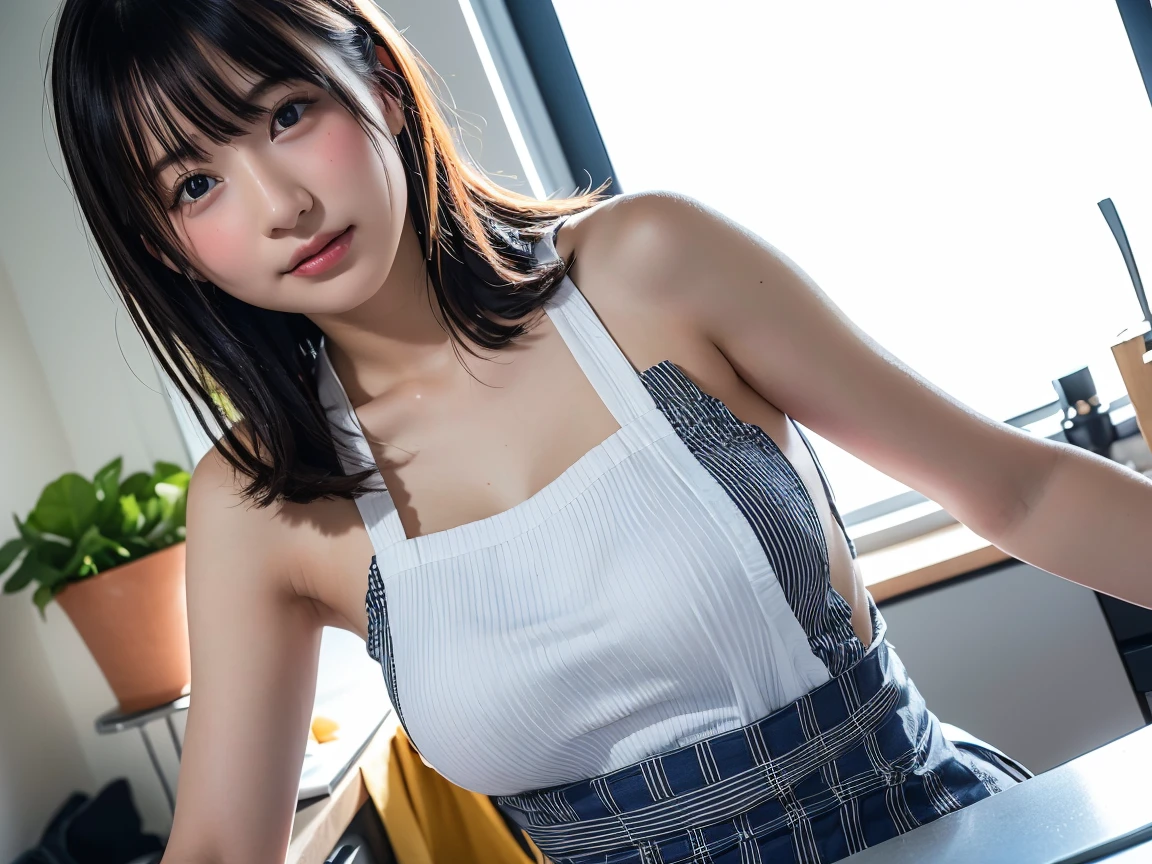 hightquality、masterpiece、ultra res、cute girl face、kitchin、barechested、pinafore、NAKED Apron、full body Esbian、Famous actresses of Japan、Very beautiful face、A sexy