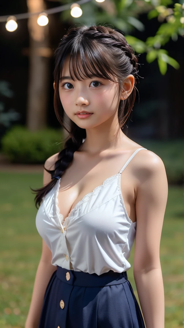 (highest quality、masterpiece、surreal)、16 years old, redhead, Has a soft and gentle look、Beautiful and delicate girl statue.、The background scenery is a garden with flowers and butterflies flying around.。(revealing clothing), pure white, Bewitching atmosphere、break Braid、green eyes、adorable、A beautiful smile that exudes innocence、(pure white clothes), thin, Bokeh、her chest, Not so big breasts, Making a valley.、colorful flower crown、embarrassed look, perfect girl body、beautiful clavicle、off shoulder、sweater、(Braid:1.2)、(huge breasts:1.2)、、looking at the viewer、close、Full body Esbian、Spiteful eyes、troubled face、Breasts so overflowing that you can almost see her nipples, extremely high resolution, silky smooth skin, photorealistic, RAW photography, depth of field, bokeh, highest detailed eyes and face