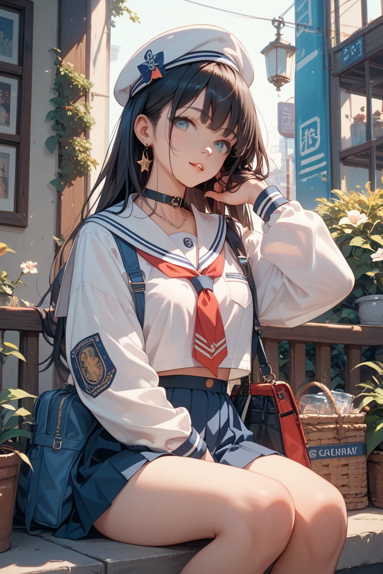 The background is a white wall、Pink flowers are artistically printed on the white wall.、anatomy、brown hair、gray eyes、short ponytail、one cute girl、adorable girl、Luxurious aristocratic Berlin dress、highest quality、high resolution、master piece:1.3、Super detailed、8k
