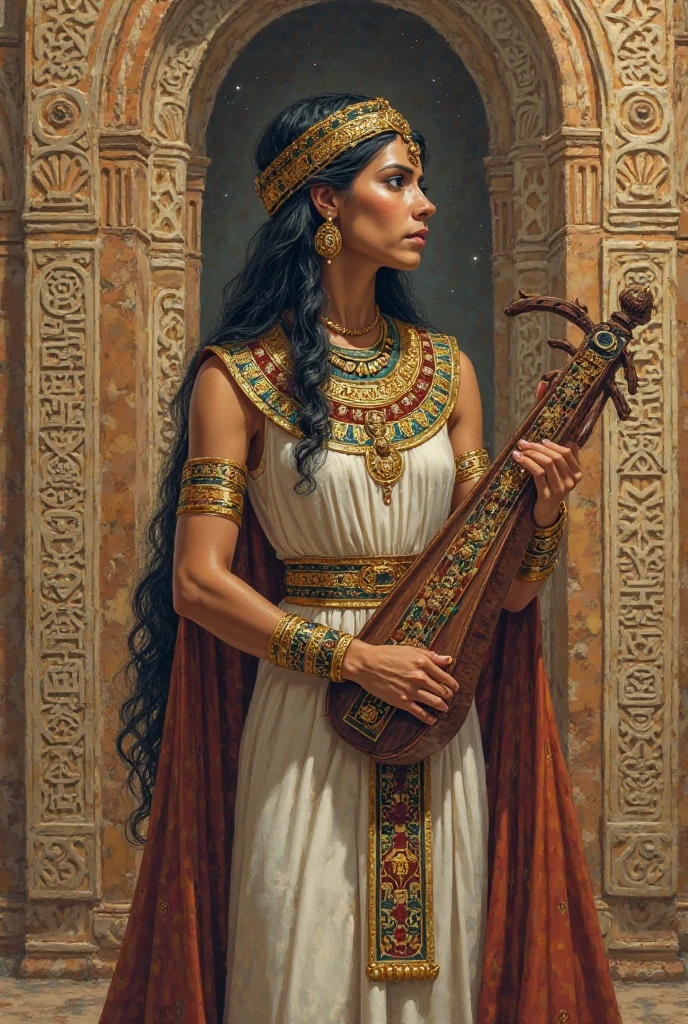 Can you create a square picture for me, that I can use as a profile picture. It should be Assyrian/ have Babylonian content and be related to music. 