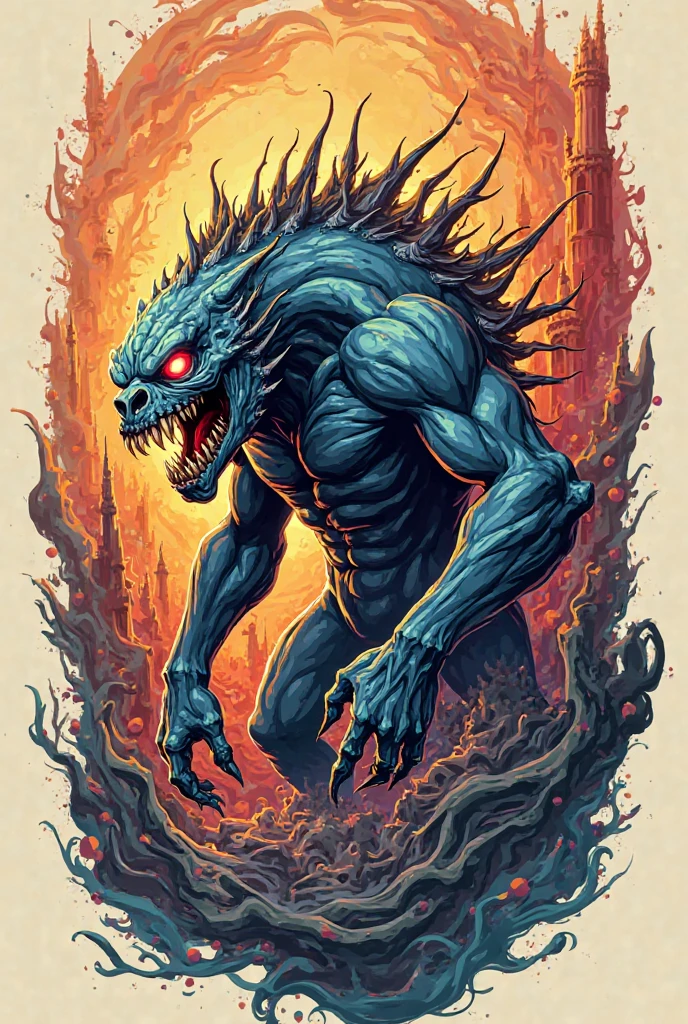 beastman, Sticking out tongue, Cosmic, Eyes are symbols, Simple Background, Back view, turn around,space