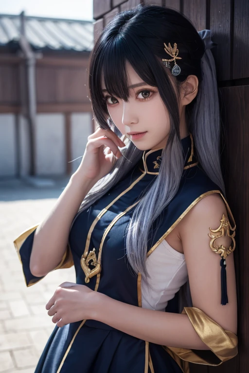 1 Girl, long hair, skirt,Hair accessories, looking at the audience, Become a, Good morning, High Leg Raise, Garment cutting, Bangs, Boss,白skirt,Ponytail, Cowboy shooting, Long sleeve, belt,blue eyes,cosmetic, blush,Best quality,8K,masterpiece:1.3(Flower Hat:1.3),focus:1.2,perfect beauty:1.4,Gluteal muscles:1.2,(Layered Hairstyle:1.2)),(Dark Street:1.3),solo,Highly detailed face and skin textures,Full Body Love,Exquisite eyes,Double eyelids,Skin Whitening,Long gray hair,(Round Face:1.5),(Loose cropped top,shorts:1.6,Full of flowers,