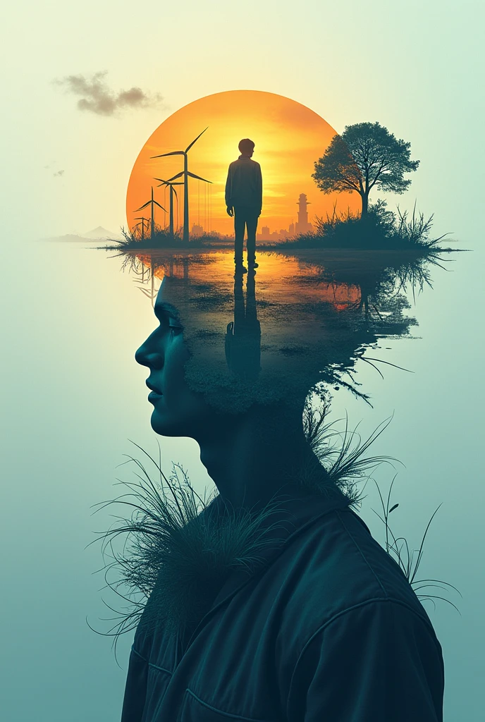 high quality, 8K Ultra HD, make a logo about climate change, showing the true price of our lifestyle, showing a person being mindful of his action because if affects the earth