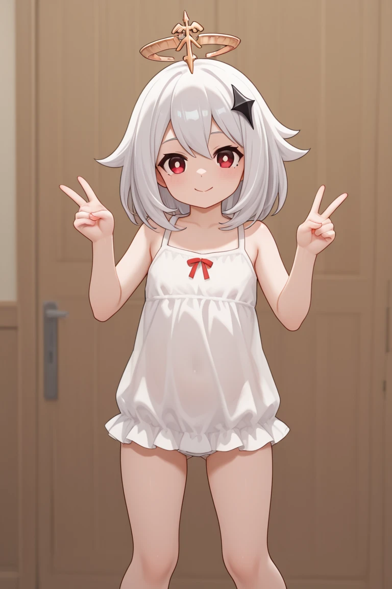 indoor,((hospital)),hospitalのベッド,Looking down from above,face focus, Green Eyes, Grey Hair, hair ornaments, bangs, Virtual YouTuber, Shine, blunt bangs, Double Bang, Animal ears, Flat Chest,Pink nurse uniform,Nurse hat,blush, ,, smile, orgasm,in heat,Are standing,topless,Pink bra,1boy,faceless male,male hands,{{{male hands touch her breasts}}}