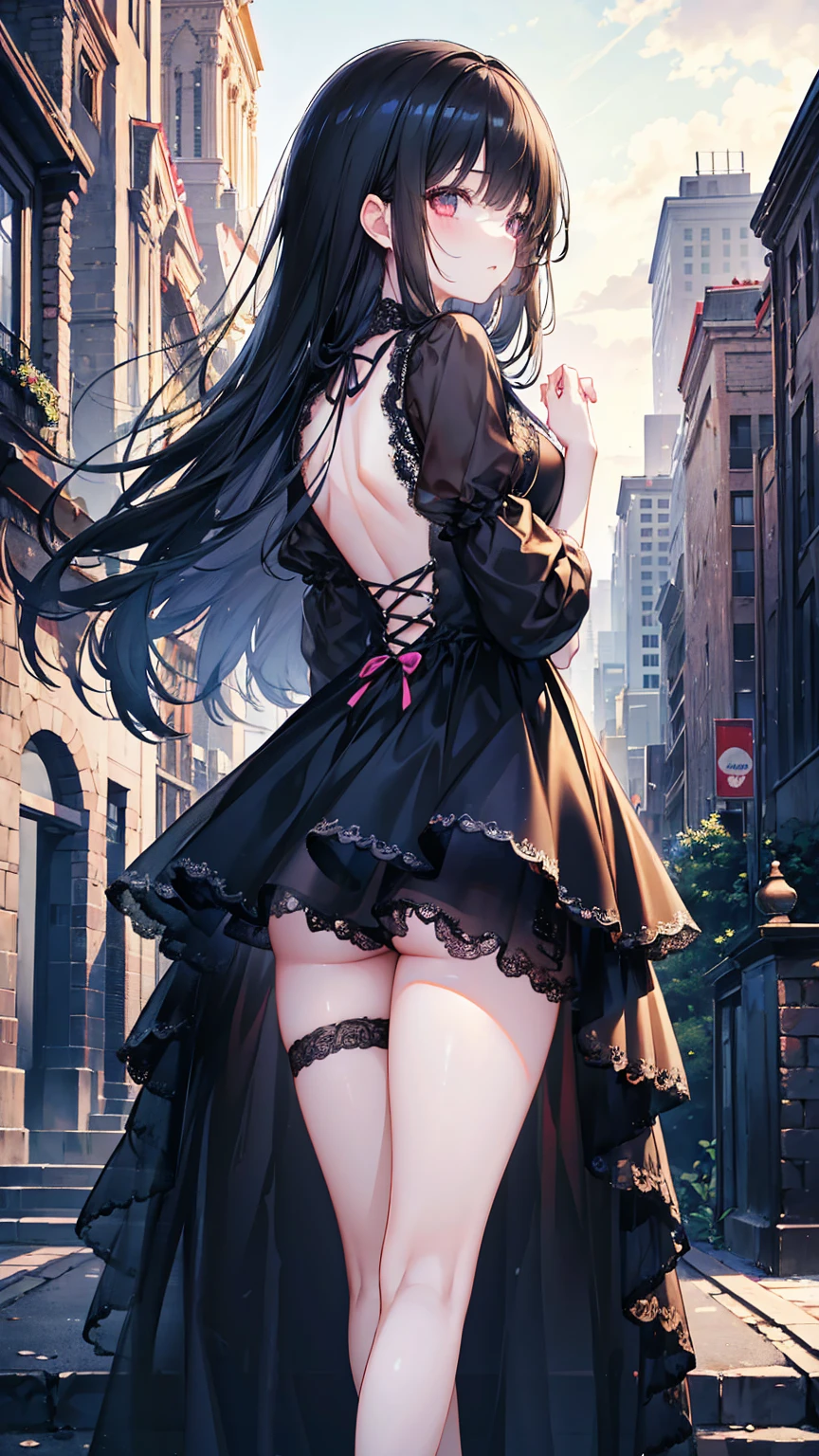 nsfw, masterpiece, best quality, ultra detailed, , a girl, swordsman, long sword in hand, covered in wounds, {bloodstained}, {bandages}, gothic Lolita fashi twin-tailed green and black hair, {tattered clothes}, medieval European battlefield, running, in battle, sprint, with a castle, surrounded by stars and a meteor shower, at night ,afterimage, full body, symmetrical structure of top and bottom