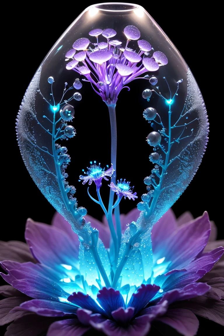 (masterpiece:1.4, best quality:1.3, highly detailed:1.3, full color:1.4, ultra realistic:1.25, photorealistic:1.3, 8k uhd:1.2, high resolution:1.3, intricate details:1.3, microscopic fantasy kingdom with bioluminescent structures:1.5) BREAK
(extreme close-up macro photography:1.2, focus stacked image:1.2, microscopic perspective:1.2) BREAK
(translucent crystal palace with blue-green glow:1.3, tiny ornate golden spires:1.2, miniature beings with iridescent wings:1.2, intricate network of glowing azure veins throughout structures:1.3, delicate purple flower-like formations:1.2) BREAK
(dark background with selective illumination:1.2, bioluminescent environment:1.3, dewdrop reflections magnifying details:1.2, misty atmosphere with floating spores:1.1) BREAK
(cellular level details:1.0, fractal patterns:1.0, scientific macro photography style:1.0, dreamlike microscopic realm:1.0)