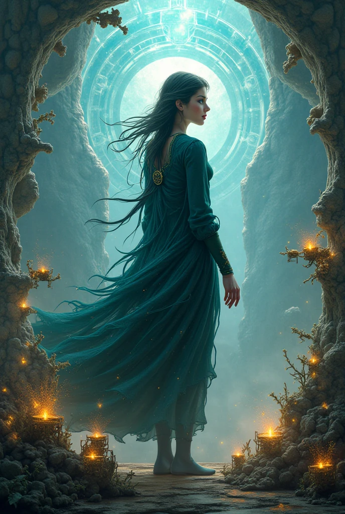 Generate an image with the name MYSTISTICA. This hero can invent anything that comes to her mind, also make the heroes identity mysterious 