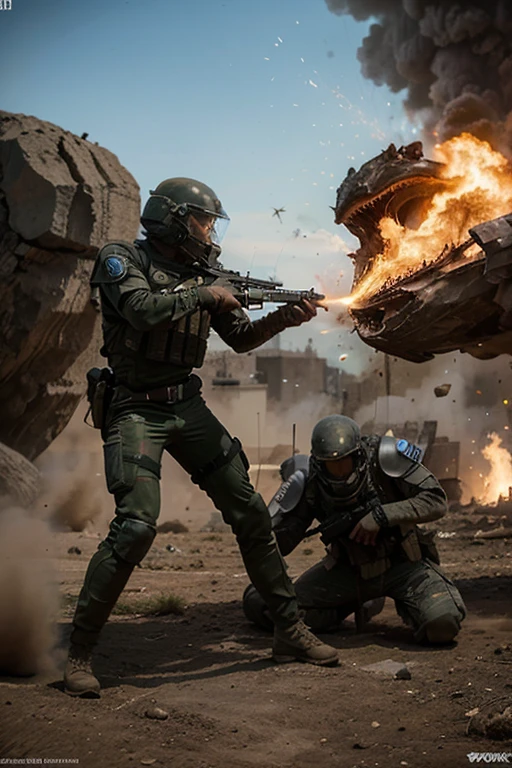 a young undead woman in a damaged and torn uniform wanders among the rubble of a battlefield, pieces of futuristic technological means are visible on the ground and some fallen soldiers can be glimpsed