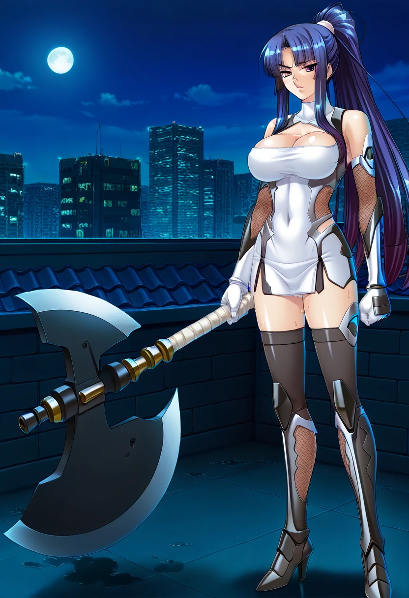 ((a woman standing in a city with trees, flowers, blue sky, dynamic fighting pose)), beautiful eyes, beautiful girl, high detail skin, high detail eyes, high detail hair, highres, ultra detailed, sharpen picture, Highly detailed, masterpiece, best quality, photorealistic,
 <lora:BatBladeBunnylLoRA:1>1girl,bladebunny,long hair,bangs,rabbit ears,animal ear fluff,facial mark,sword,holding sword,wrist cuffs,bowtie,single glove,thighhighs,strapless leotard,boots,fishnet pantyhose,dual wield,rabbit tail