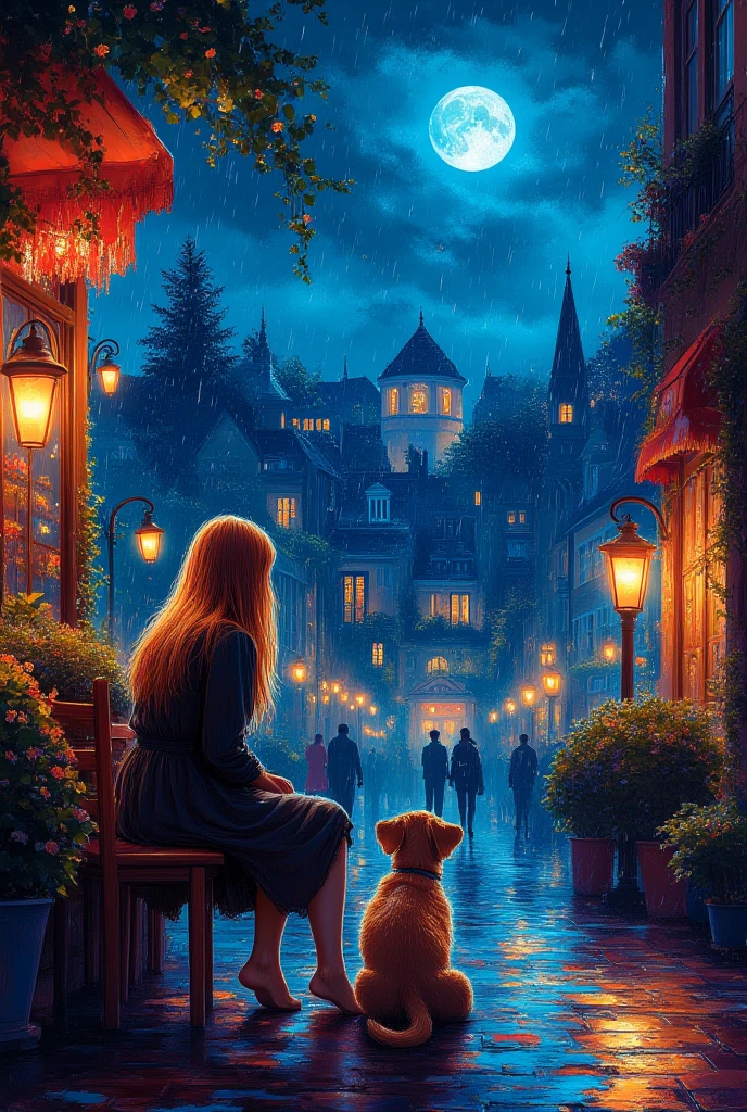  Paintings depicting cityscapes at night , Evgeny Rushpin, inspired Evgeny Rushpin, cozy cafe background,１A human girl sits on a chair and waits for someone , cinematic, ( ( Thomas Kinkade ) ), , pleasant cozy atmosphere, romantic atmosphere, Streets on a Rainy Night , Beautiful atmosphere, Night atmosphere, cozy atmosphere,  Rich and moody atmosphere , cozy atmosphere,  4k hd,, Stunning 4K Art, BEAUTIFUL ARTWORK ILLUSTRATION, beautiful digital paint, Highly Detailed Digital Painting, beautiful digital artwork, Detailed painting 4k, Highly Detailed Digital Painting, rich picturesque colors of the woman dancing with her dog, beautiful digital painting
