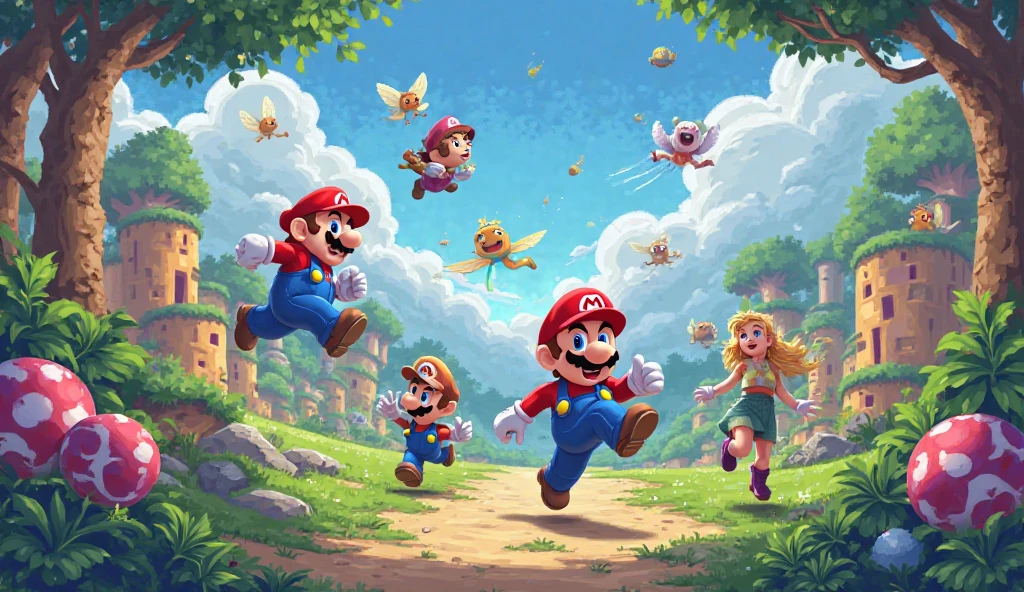 Can you make 64-bit 2D art with a Super Mario-style setting with some ...