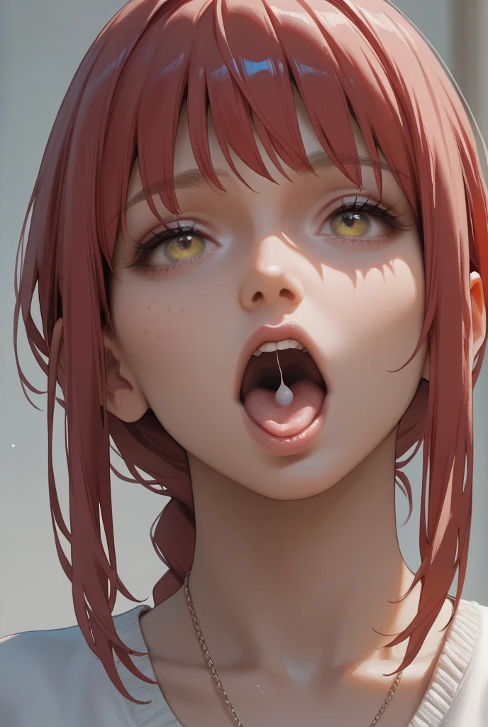 beautiful, masterpiece, best quality, extremely detailed face, perfect lighting, 1girl, solo, <lora:PSCowgirl:0.9>, squatting cowgirl position, vaginal, male pov, huge breasts, (cum inmouth:1.2), (cum on facial:1.5),(cum on tongue:1.2) ,open mouth,tougue out, upper teeth only, saliva, saliva trail,(red hair:1.3),evil,<lora:makimaChainsawMan_1:0.6>, makima \(chainsaw man\),(interview:1.3), long braided hair, yellow eyes, white hair,realistic,photorealistic,real texture,full body,8k detail background,Glossy skin,light Particle, ray tracing, look at viewer<lora:makimaChainsawMan_offset:1>