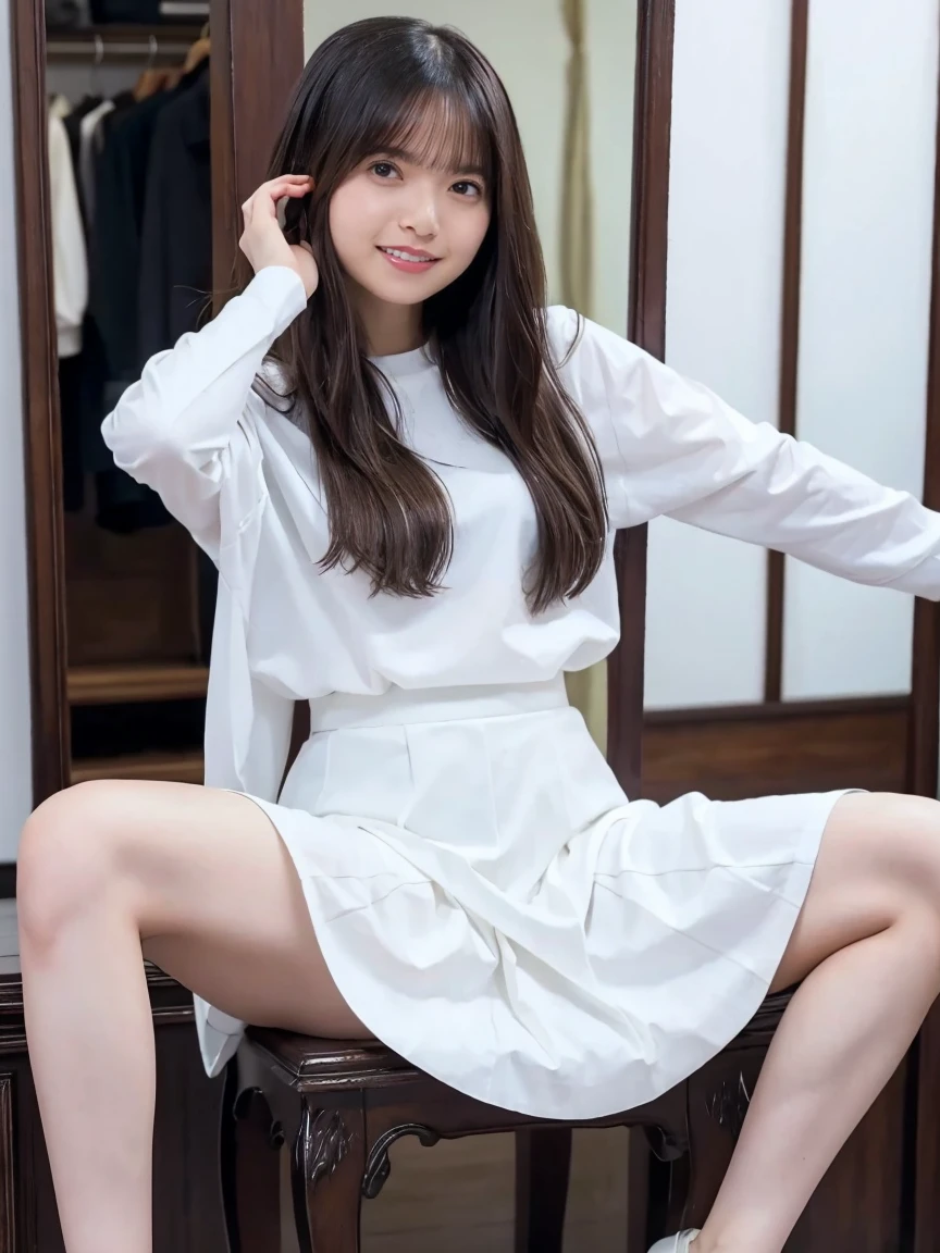 Highly detailed CG Unity 8k wallpaper、Highest quality、Ultra-detailed、masterpiece、Realistic、Photo realistic、A cute girl drawn in great detail、20-year-old、(Skirt rip)、(Roll up the skirt yourself))、White panties、Panty Focus、blush、Lips parted、Looking at the audience、Semi Body Shot、Wearing a ruffled shirt、Luxury、Show panties and sit down