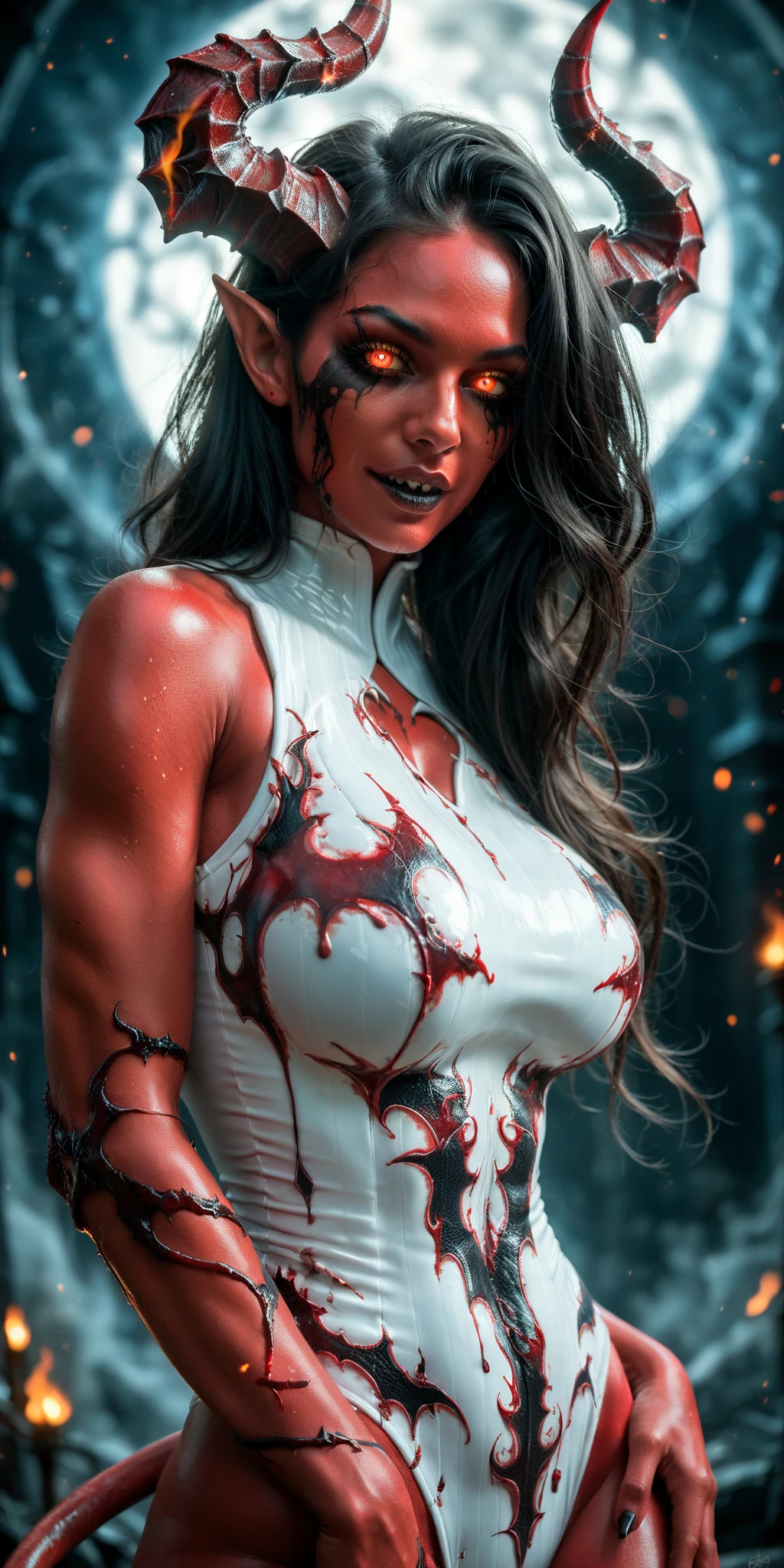 (beautiful girl:1.25), (megan fox:1.25), (young bodybuilder girl wearing cybernetic muscle suit:1.25), (medusa head with tentacles:1.25), carnage muscular physique, seductive face, mouth wide open carnage style, long red hair, perfect muscular body, super skinny legs, sissy, femboy, (carnage style physique), (large fake breasts:1.45)