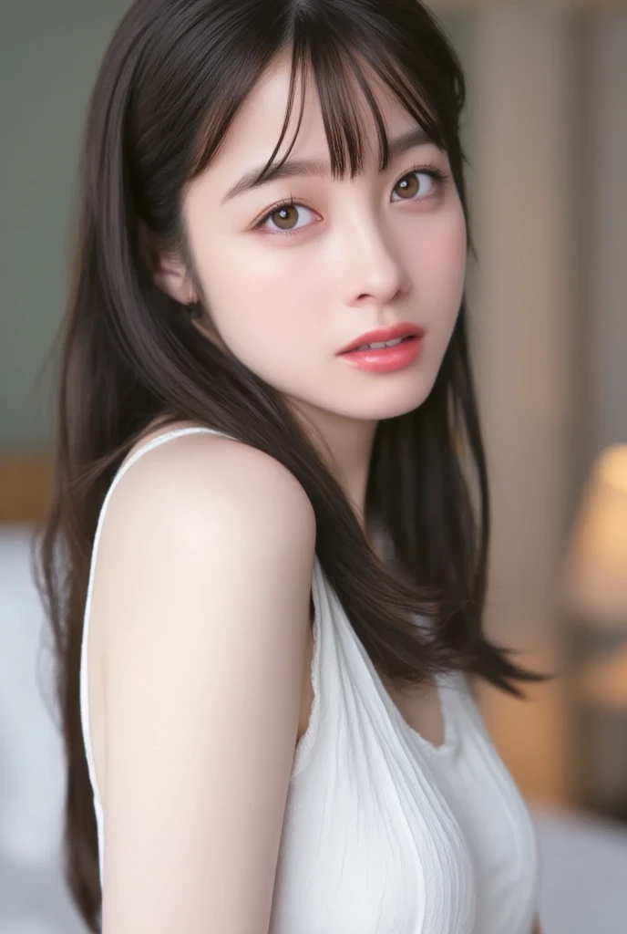 ((Best quality, 8k, Masterpiece, ultra detailed, ultra high res, photorealistic, raw photo, absurdres, absolutely resolution:1.5)), pretty woman, 1girl, slender abs :1.1, dark brown hair, bob cut, (nsfw, penis), missionary position, ((1man and 1woman, having sex)), lying in bed, bird’s eye view, ultra-detailed face, highly detailed lips, detailed eyes, double eyelid ((close up panty shot ))