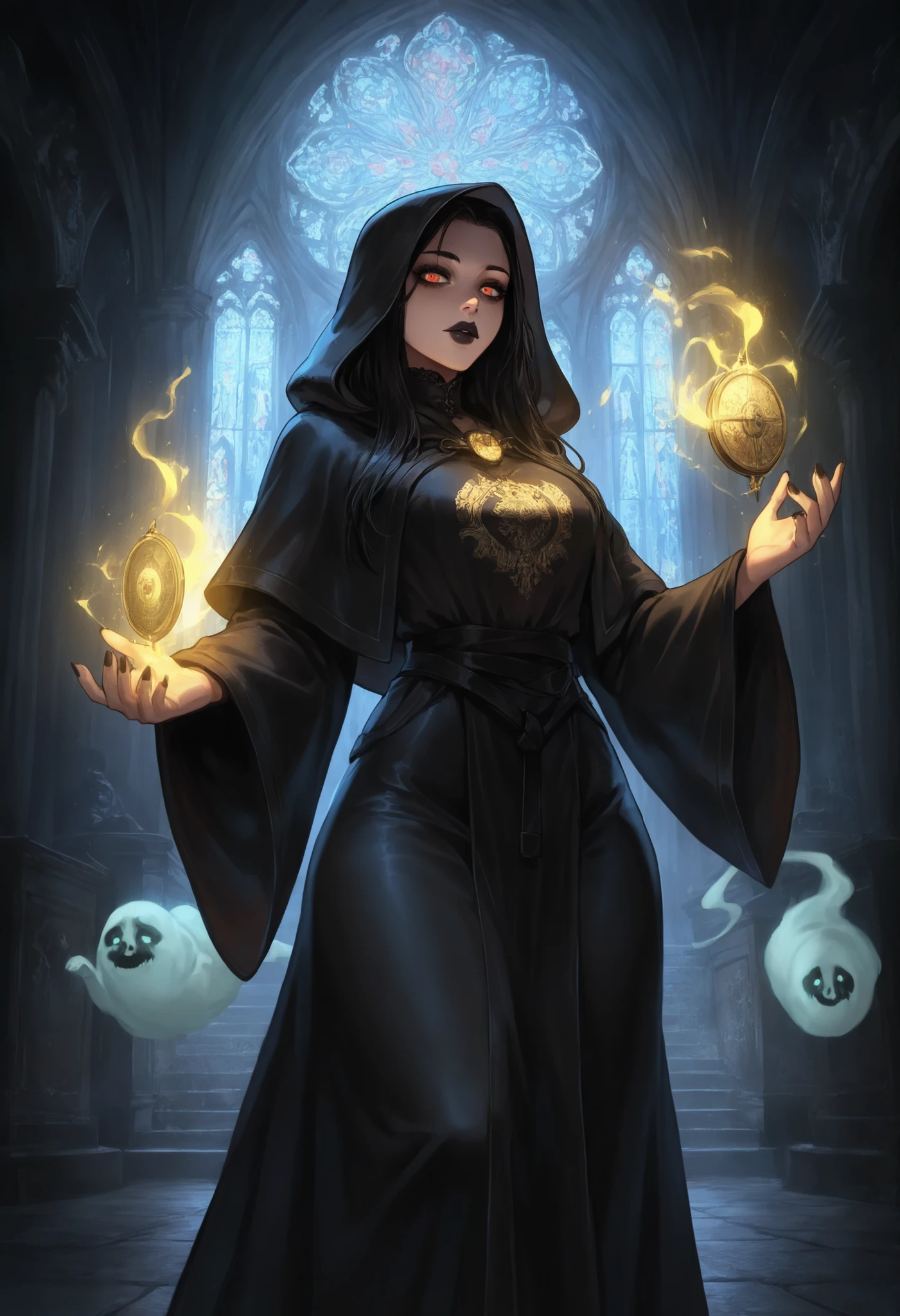 1girl,Taoist exorcist in High Renaissance clerical robe, holding a bronze compass (luopan) instead of Bible, glowing talismans floating, Gothic cathedral with Chinese ghost shadows, baroque horror lighting
,masterpiece, best quality, newest, highres, absurdres,
