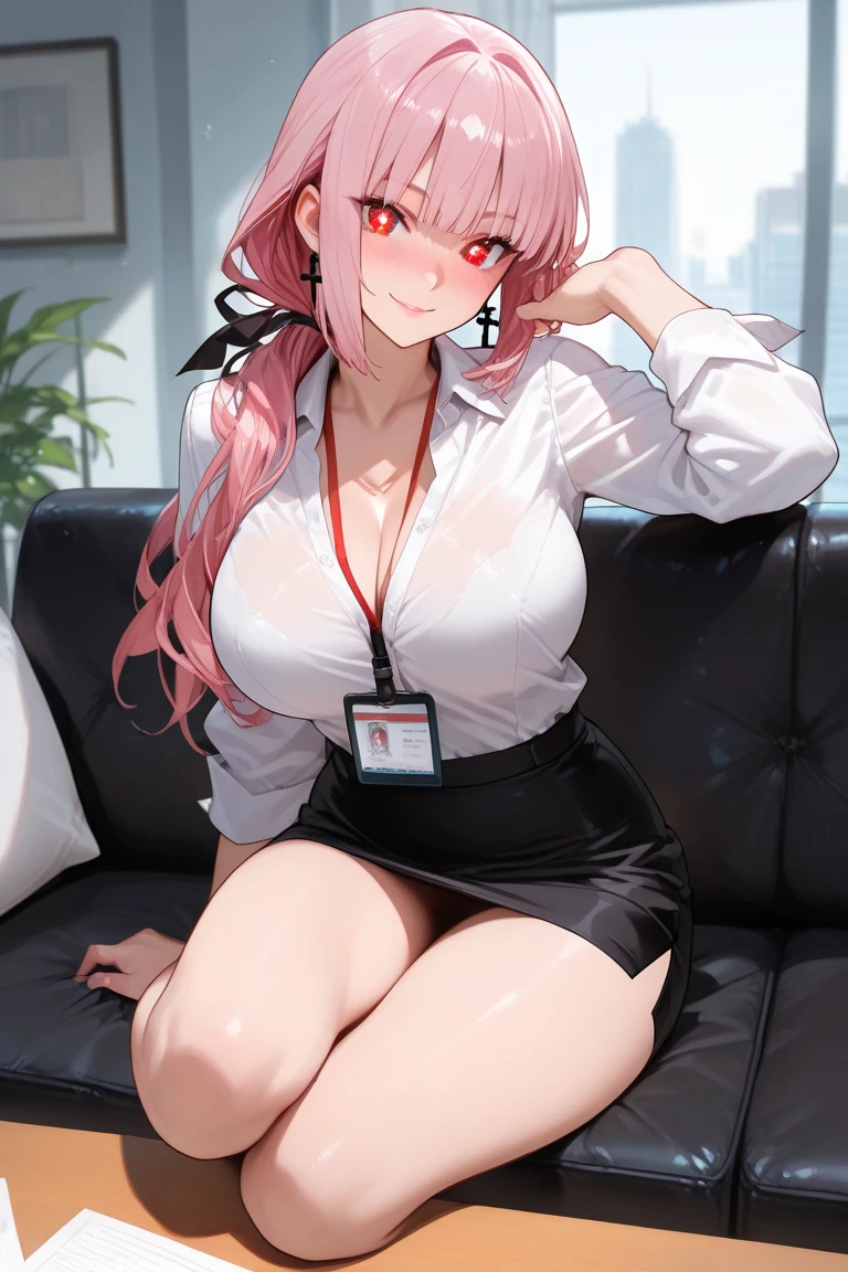 (masutepiece, Best Quality, Ultra-detailed), 1girl in, Purple eyes, Blonde hair, Dark skin, Twin-tailed, ((Sheer Bra))、((Office Worker))、((Stockings))、Short leggings