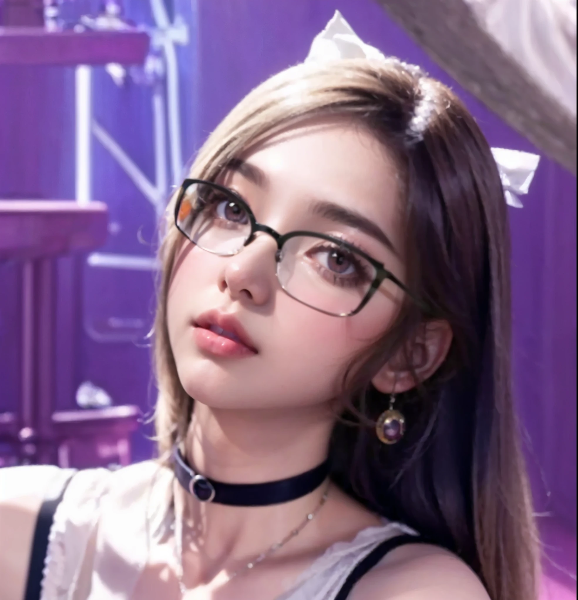 (Best Quality, masterpiece:1.4), (Realistic:1.2), (realistic:1.2), (absurd:1.2), (realistic:1.3), 1 girl, realistic skin ,alone,( very large eyes,beautiful detailed eyes, Symmetrical Eyes ,), outdoors,Kafka, Wearing glasses, shirt, white shirt, jacket, pantyhose,full body,