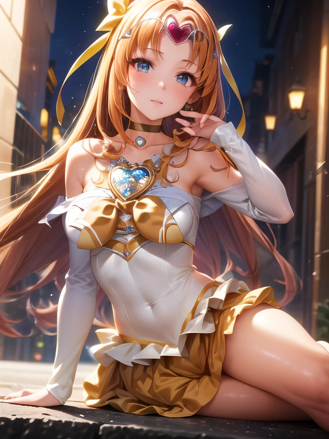 Magical girl, Magical girl, puffy dress, magic staff, floating in the sky,exposing one&#39;s chest in bed,exposing underwear,Seduce