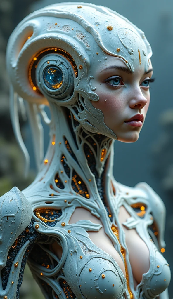 Made by an advanced civilization、With technology that humans cannot even imagine,、It&#39;s like a humanoid machine.、organism、Beautiful and terrifying、A faint glow like veins running through.、Artificial lifeforms