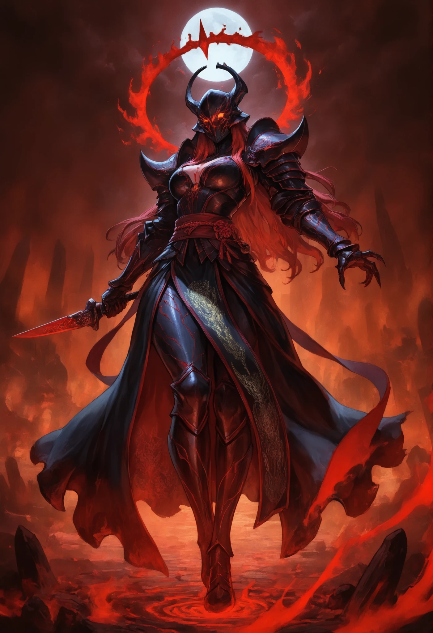 1girl,Chinese underworld judge in dark armor, intricately carved obsidian plates with glowing crimson hell scriptures, massive pauldrons shaped as roaring Bixi tortoise-dragons spewing soul-smoke, waist-sash of knotted sinner ropes dragging ghostly prisoners, floating judge's seal hovering behind head like a cursed halo, background of twisted black pagodas under blood-moon, (ultra-detailed 8K painting:1.3), (dark fantasy realism:1.2), (dramatic hellish lighting:1.4), (intricate Qing dynasty engraving style:1.1)
,masterpiece, best quality, newest, highres, absurdres,