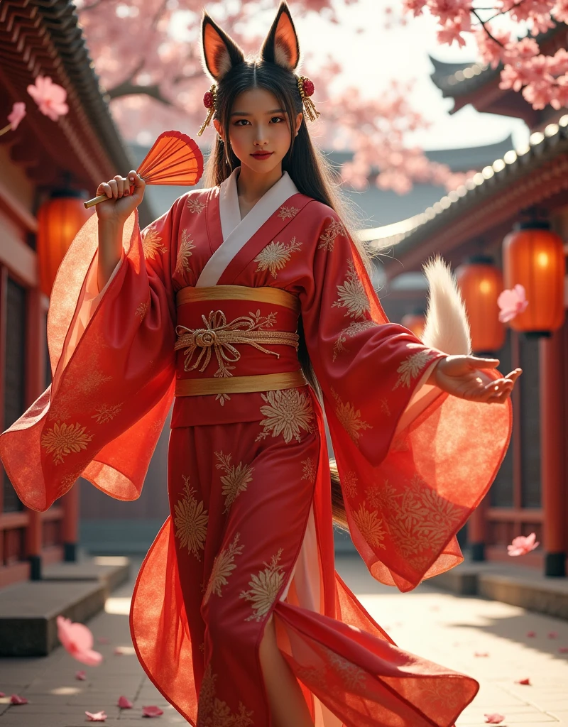 (Best quality, 8k, 32k, Masterpiece, UHD:1.2) "Transform the setting to Ancient China from Heaven Official's Blessing, depicting a picturesque landscape with traditional Chinese architecture, serene lakes, and majestic mountains. Add an ethereal touch with flower petals fluttering and floating all over the scenery, creating a dreamlike atmosphere. Incorporate elements of mystical atmosphere with floating lanterns, cherry blossoms, and wisps of fog. Capture the essence of ancient Chinese culture and elegance."