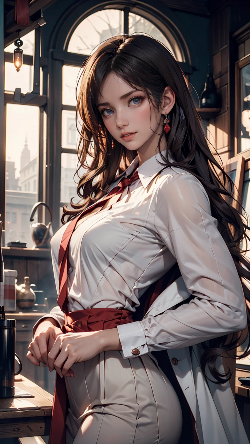 Impossible Resolution, high resolution, (masterpiece: 1.4), Super Detail, dark haired young woman dressed as a technician,  expression of blush and excitement ,  Dark haired young woman dressed as a 