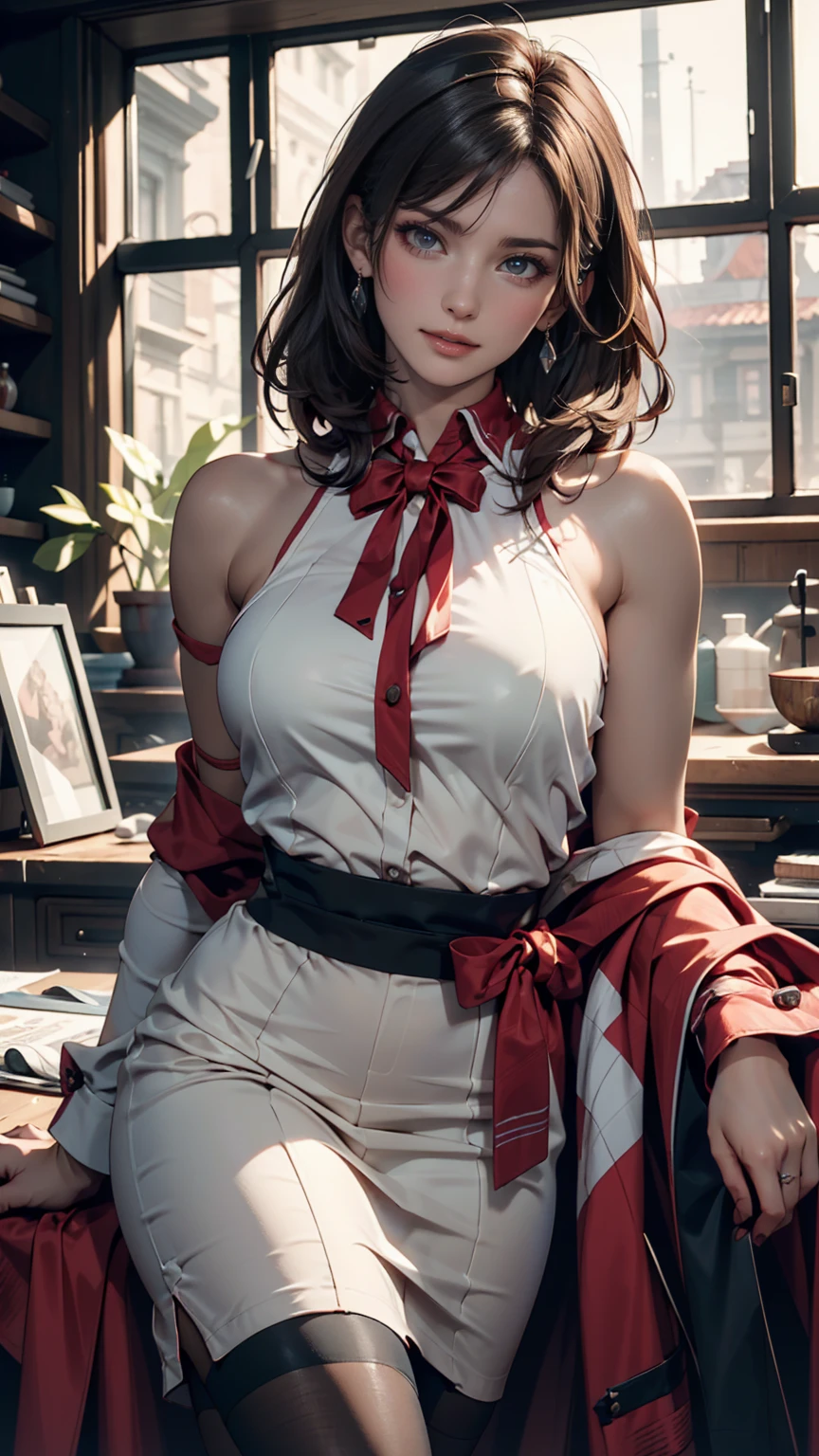 Impossible Resolution, high resolution, (masterpiece: 1.4), Super Detail, dark haired young woman dressed as a technician,  expression of blush and excitement ,  Dark haired young woman dressed as a 
