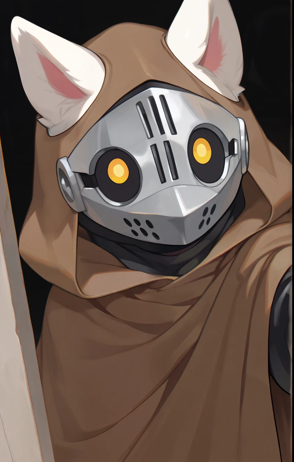 in, Top Quality, masterpiece、 animated anime、Furfree、 neutral、Look at the big 、boring、Knight、Eyes peeking through a helmet、tattered cloak、
、