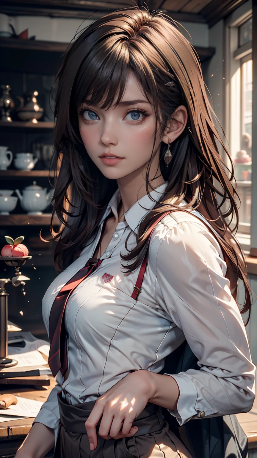 Impossible Resolution, high resolution, (masterpiece: 1.4), Super Detail, dark haired young woman dressed as a technician,  expression of blush and excitement ,  Dark haired young woman dressed as a 