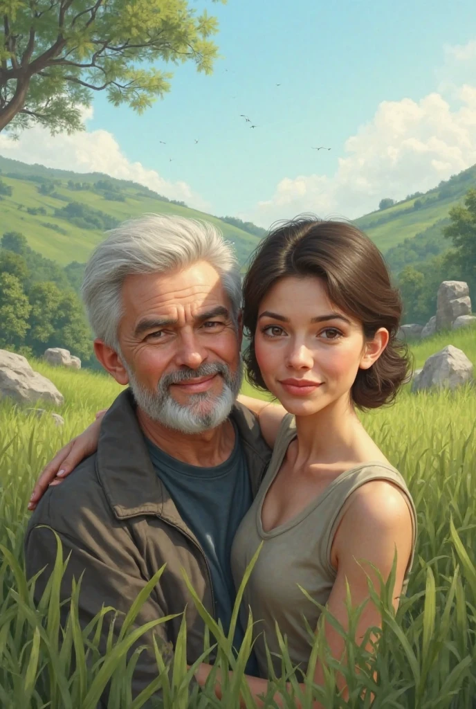 First remove background and added a realistic background than 2person adjust in one frame with real face