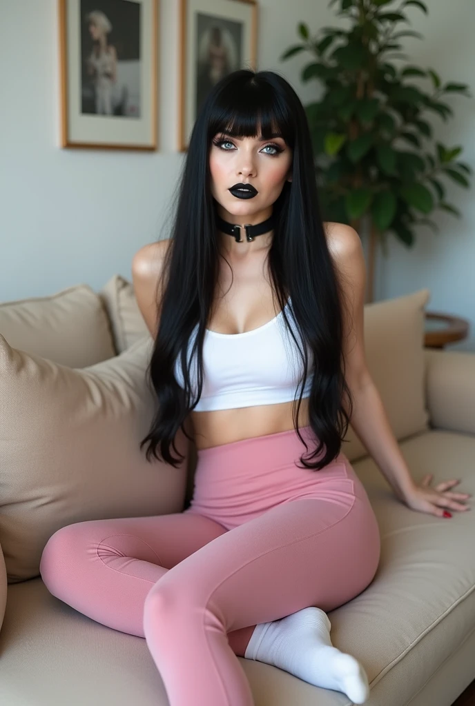Opan pink pussy hairless long black hair