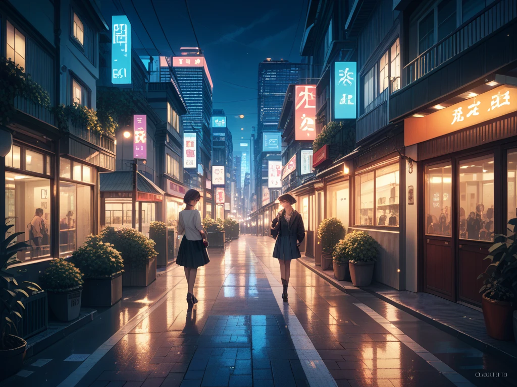 A realistic painting of Tokyo at night, calm and quiet street with city lights, light reflecting off buildings and pavement, minimal traffic, high-rise apartments in the background, atmospheric mood, soft shadows and lighting,