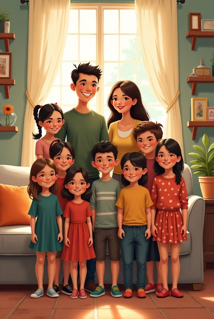 simple drawing of create a family of 7 that has one daughter only
