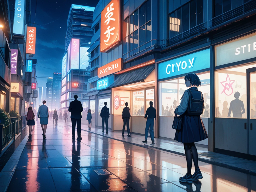 A watercolor painting of Tokyo city at night, no people, delicate brush strokes, soft glowing lights, Shibuya crossing and modern skyscrapers, neon signs reflecting on wet pavement, misty urban atmosphere, gentle purple and blue tones, cinematic mood, ultra-detailed and elegant --v 5 --ar 3:2 --style raw --no people, person, human, silhouette