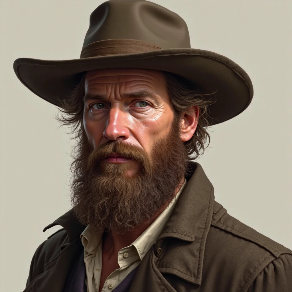 Cabello Castaño, man with a beard and hat that is not animated