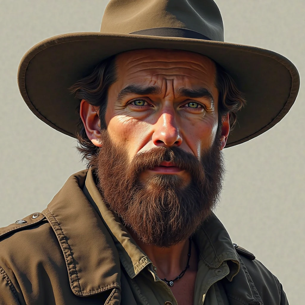 Cabello Castaño, man with a beard and hat that is not animated