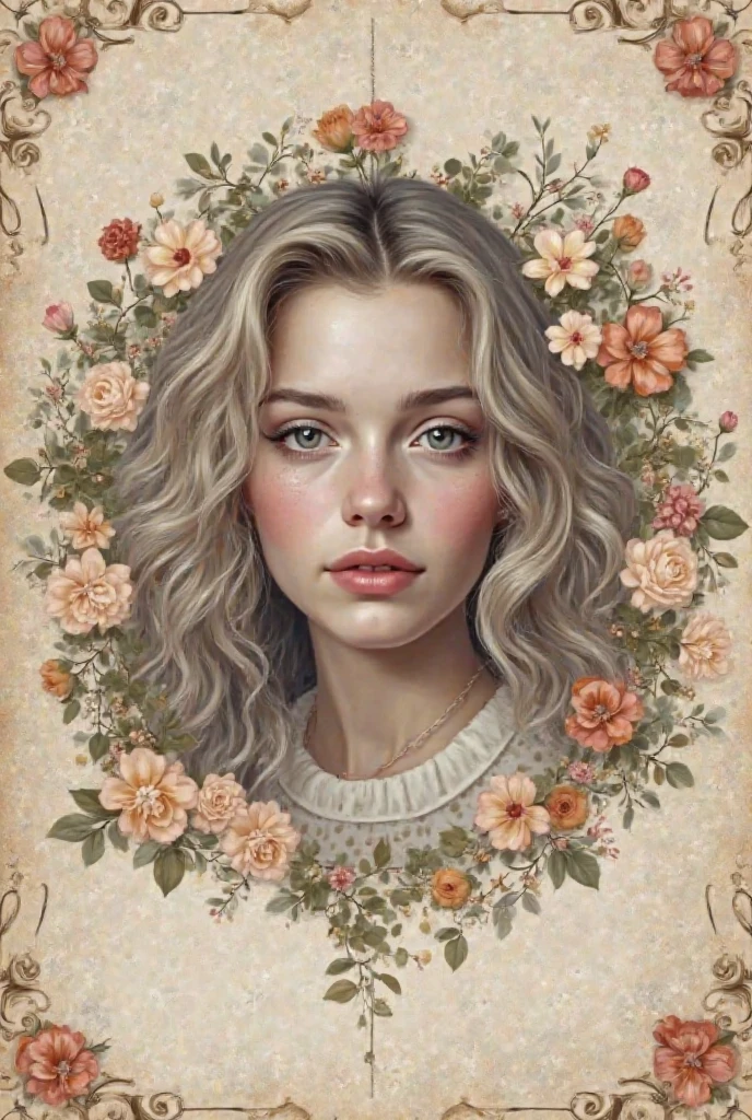 Generate a frame for me where I can put the evolution of the same person of different ages in an artistic way and leave a place under each frame to put a small caption the photos that I am going to print are in a5 there are 8 different ages empty with a flower shape