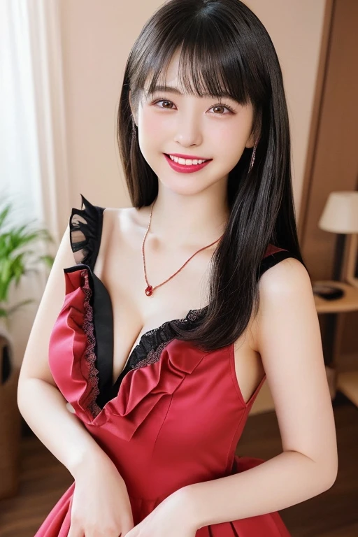 masutepiece, Best Quality, Illustration, Ultra-detailed, finely detail, hight resolution, 8K Wallpaper, Perfect dynamic composition, Beautiful detailed eyes, doress,Medium Hair, mid-chest, Natural Color Lip, Random and sexy poses,Smile,Tower Mansion